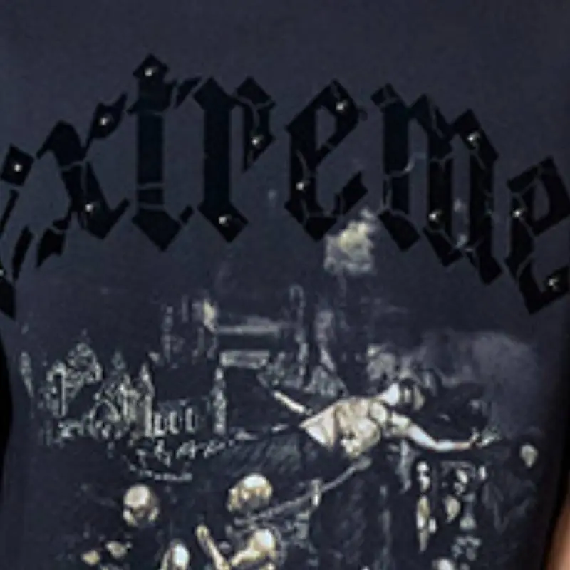 Street Letter Cotton Blended Fabric T-Shirt-3