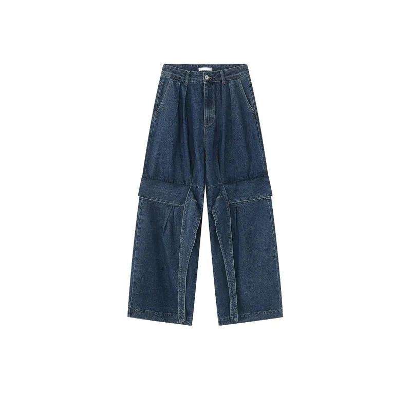 Niche Deconstruction Design Loose Washed Jeans-0