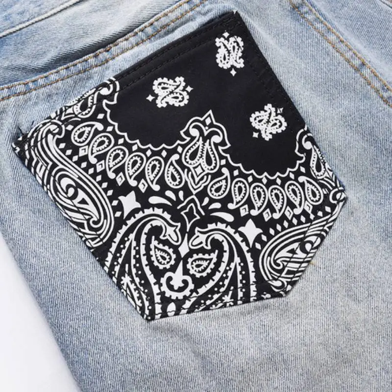 Fashionable Cashew Flower Denim Shorts-2