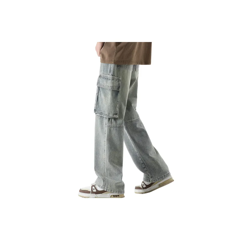 Fashionable Loose Denim Cargo Pants-5