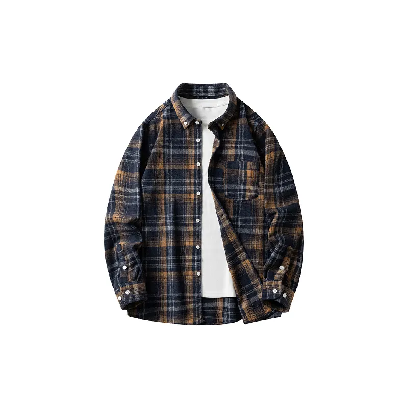 Casual Plaid Cotton Blended Fabric Shirt-5