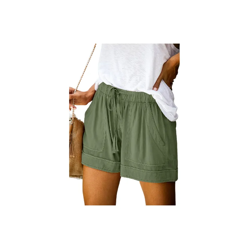 Plain Loose Cotton Blended Fabric Casual Shorts Women-0