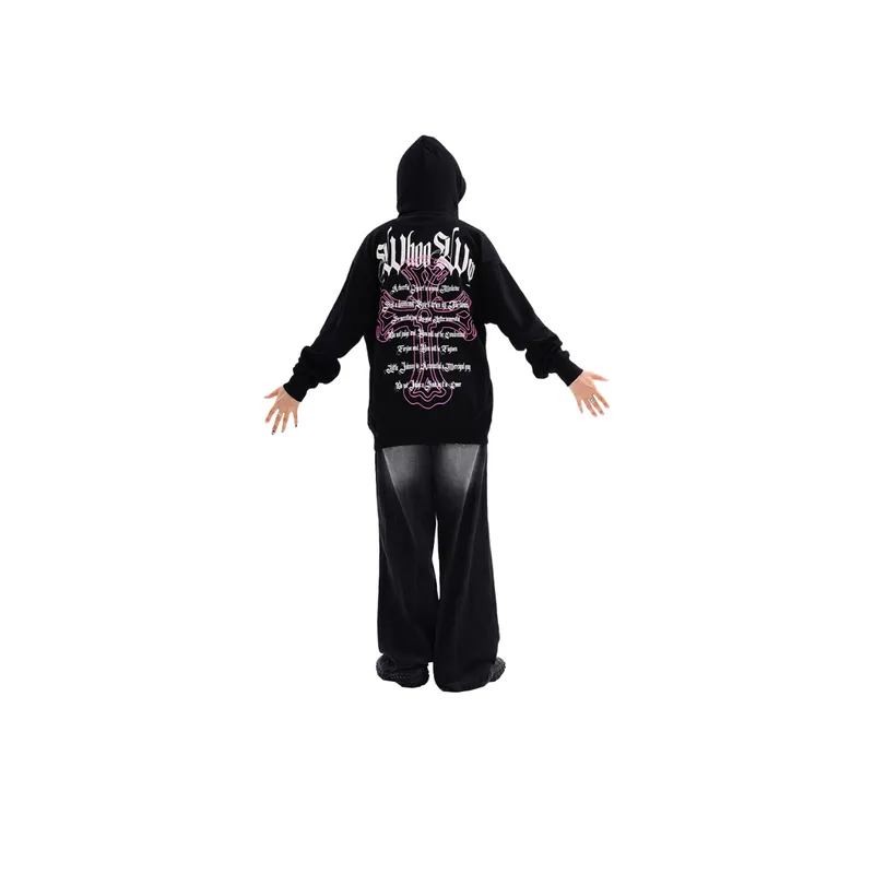 Back Letter Printed Heavy Hooded Sweater-4