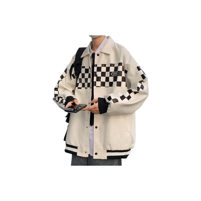 Chessboard Retro Aviator Puleather Jacket-2