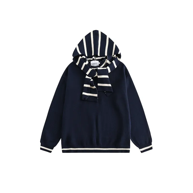 Retro Contrast Color Fake Two piece Loose Crewneck Knitted Sweater-0