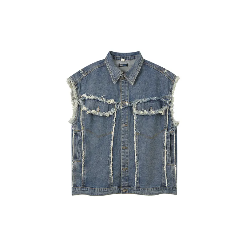 Zipper Denim Loose Vest-0