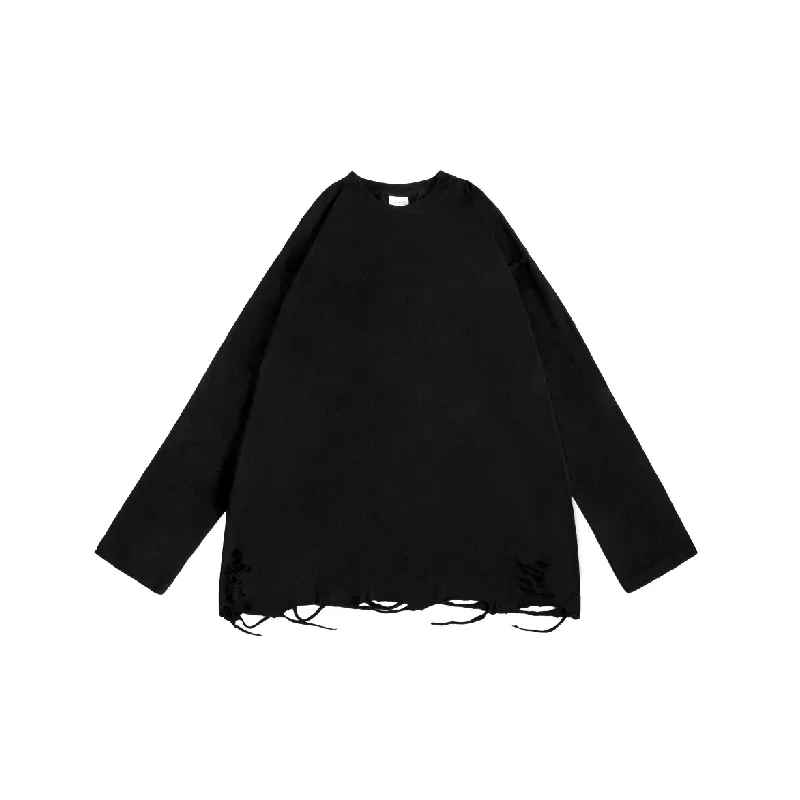 Trendy Long Sleeve Loose 100% Cotton T Shirt-0