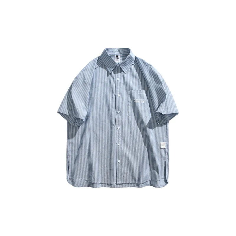 Casual Striped Cotton Blended Fabric Shirt Unisex-0