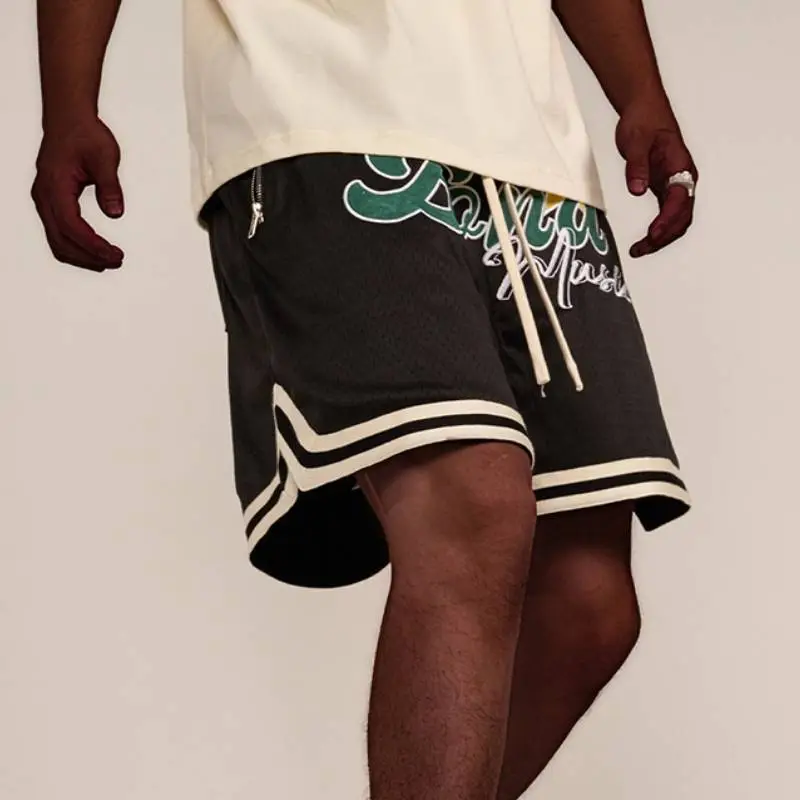 Loose Embroidery Cotton Basketball Shorts-1