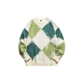 Contrast Color Plaid Crewneck Sweater