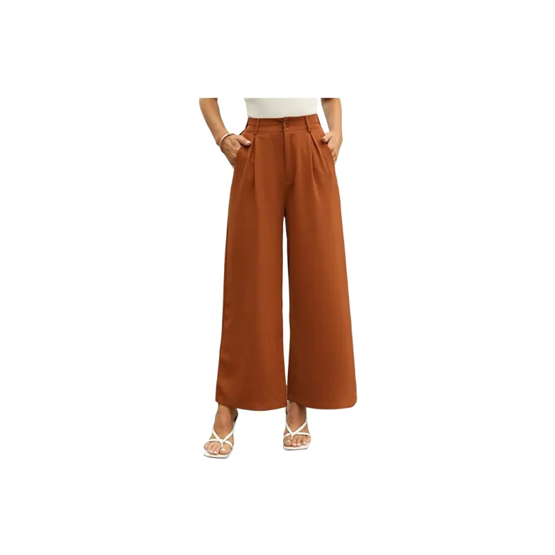 Plain Loose Polyester Casual Pants Women-0