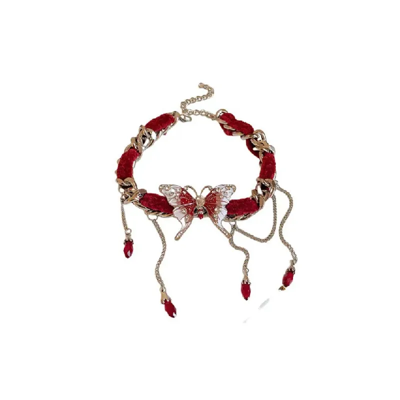 Fashionable Butterfly Fringe Necklace-0
