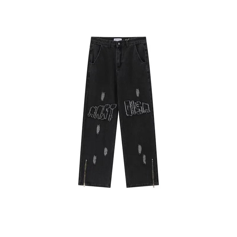 Hip hop Straight Embroidery Jeans-0