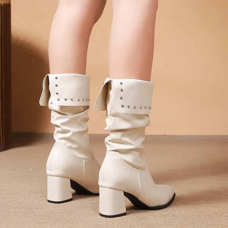Simple Retro Mid Calf Boots-2