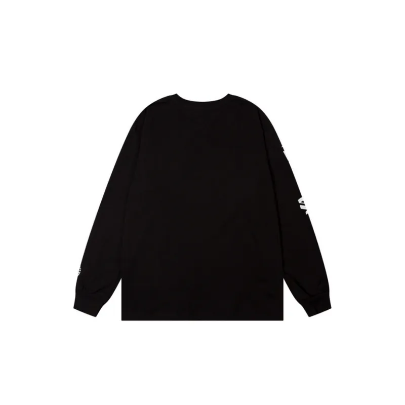 Retro Racing Elements Letters Printing Round Neck Long Sleeved T Shirt-5