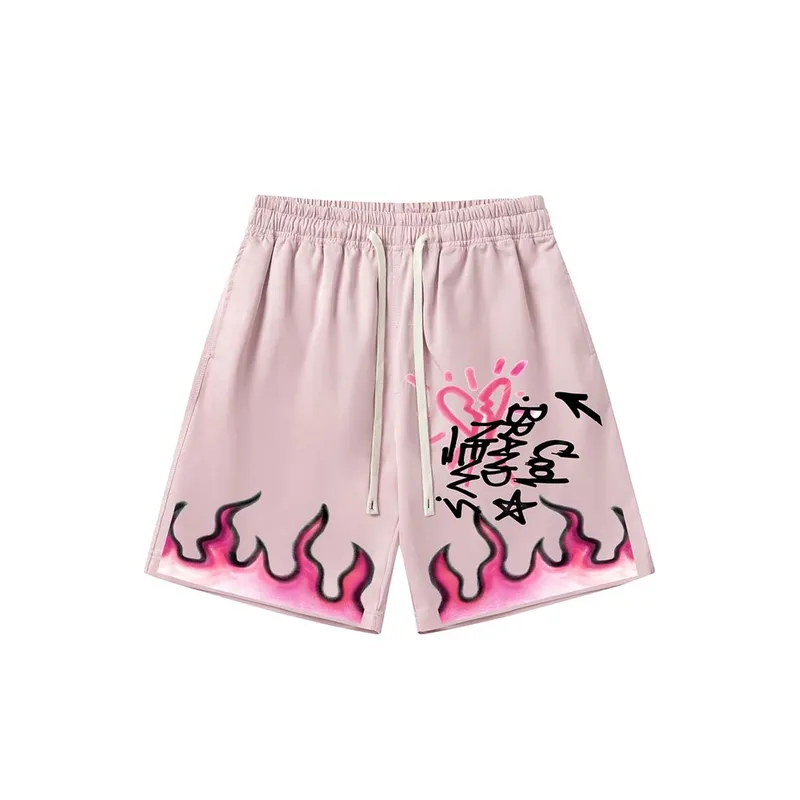 Hip Hop Flame Print Drawstring Shorts-4