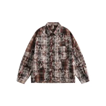 Design Sense Retro Maillard Stitching Casual Long Sleeve Plaid Shirt