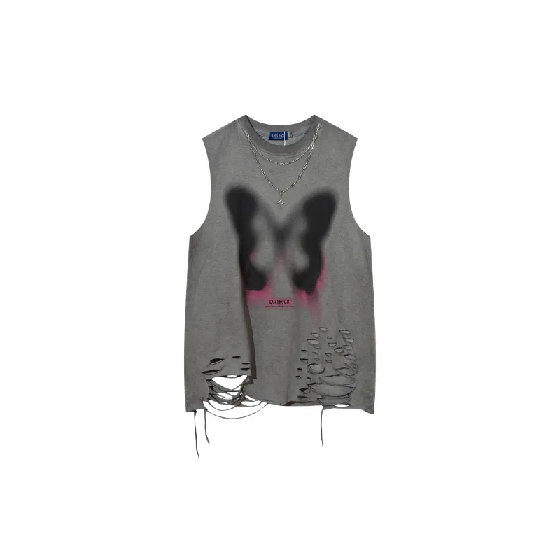 Retro Butterfly Cotton Blended Fabric Vest Unisex-0