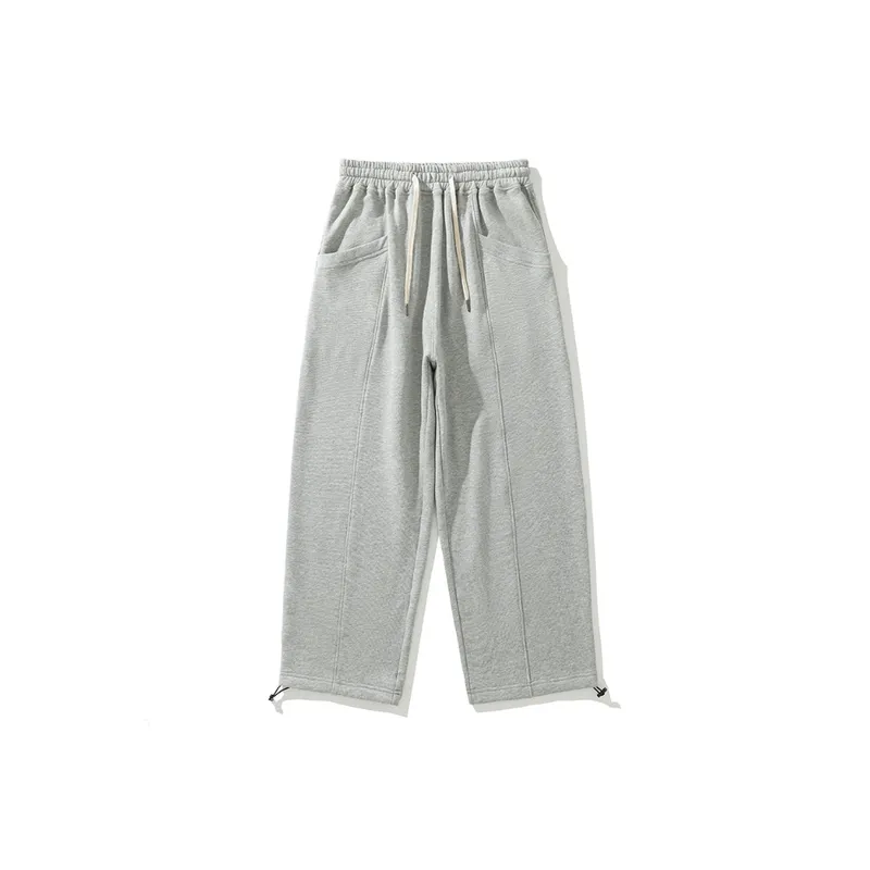 Solid Color Stitching Straight Leg Casual Pants-0