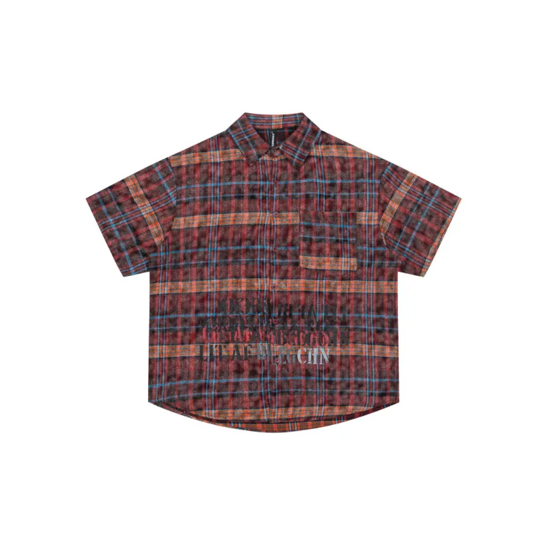 Loose Plaid Short Sleeved Trendy Shirt-4