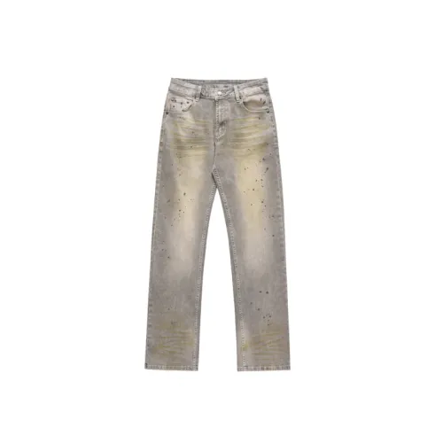 Retro Old Yellow Mud Dyed Splash Ink Jeans