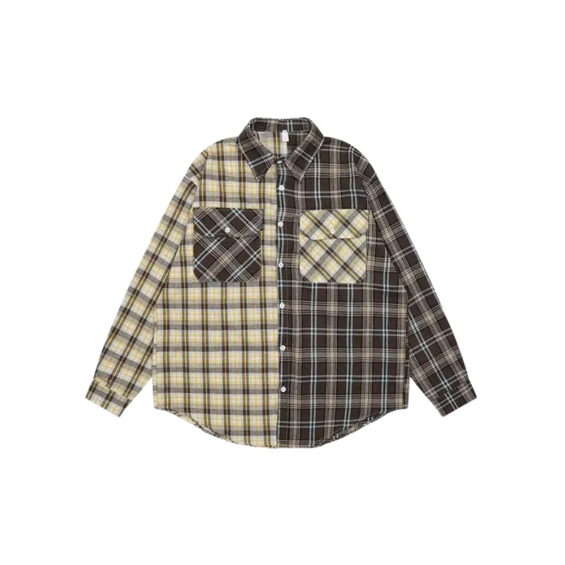 American Style Retro Long sleeved Plaid Shirt Men's Trendy Spring And Autumn Hong Kong Style Loose Handsome Chanel Style Color block Shirt For Couple-1
