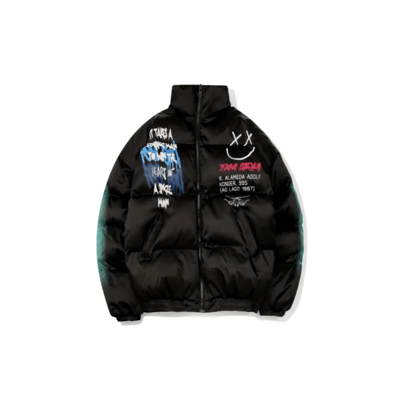 High Street Graffiti Spray Paint Cotton padded Jacket-0
