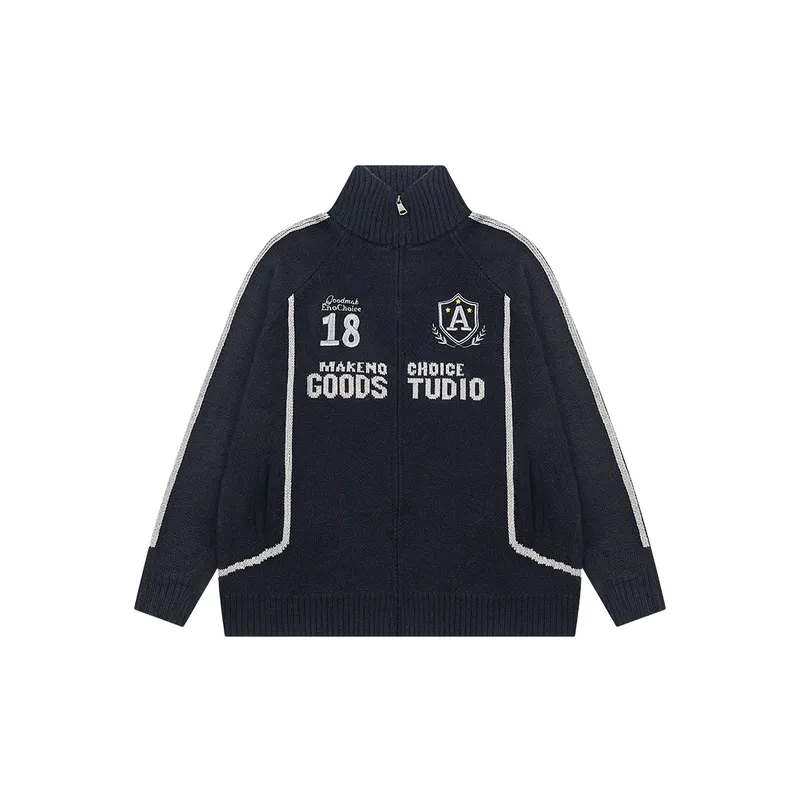 Zipper Embroidery Cotton Blended Fabric Knitwear-0