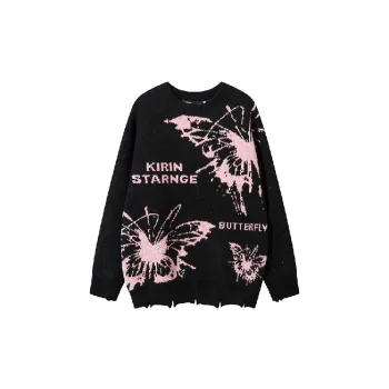 Fashionable Contrast Color Loose Cotton Blended Fabric Sweater