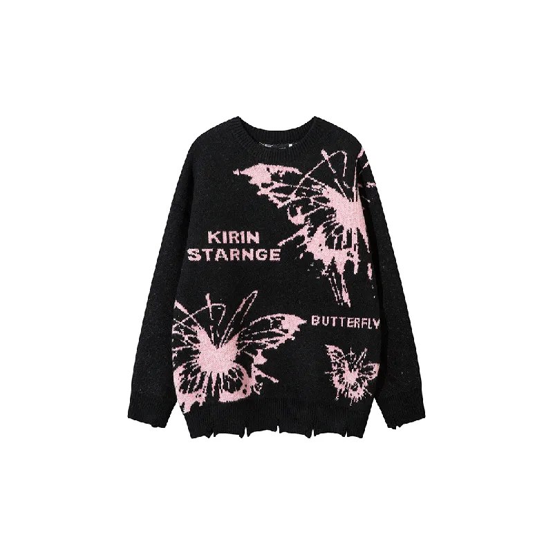 Fashionable Contrast Color Loose Cotton Blended Fabric Sweater-4