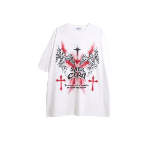 Angel Cross Printed Round Neck Loose Short-sleeved T-shirt