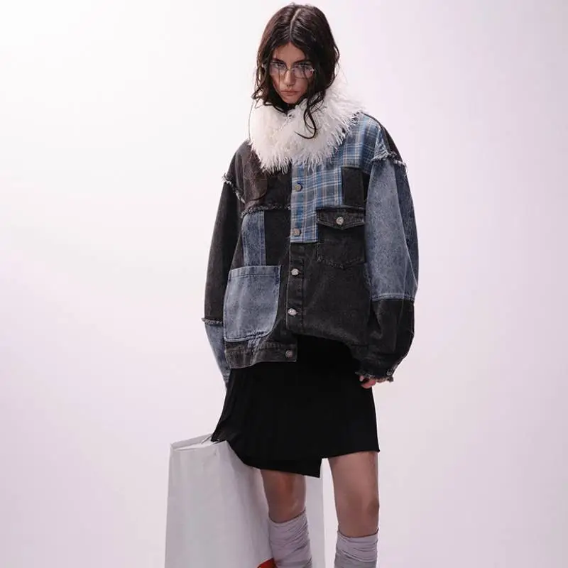 Retro Plaid Loose Casual Denim Jacket-2