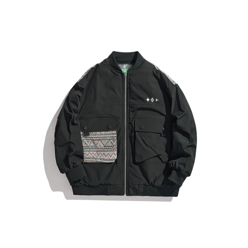 Ethnic Style Patchwork Baseball Jacket-4