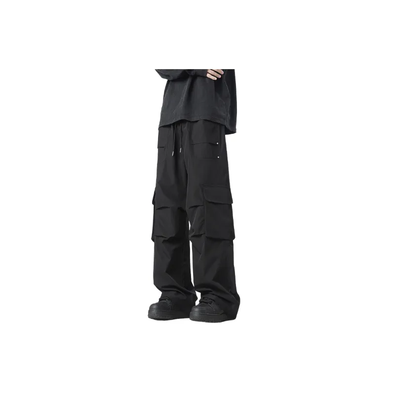 Simple Plain Blended Synthetic Fabrics Cargo Pants-3