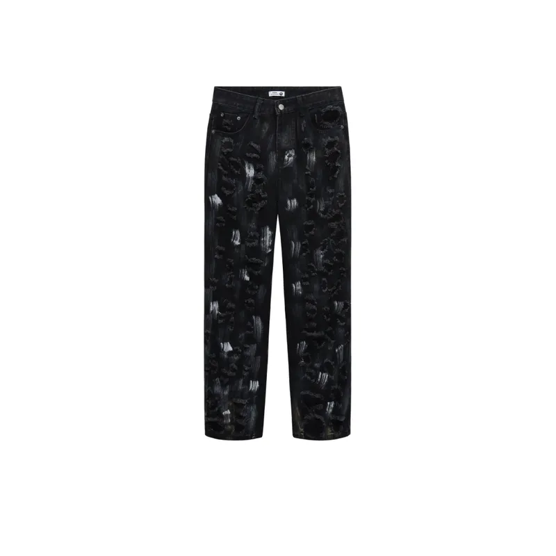 High Street Vintage Graffiti Washed Ripped Jeans