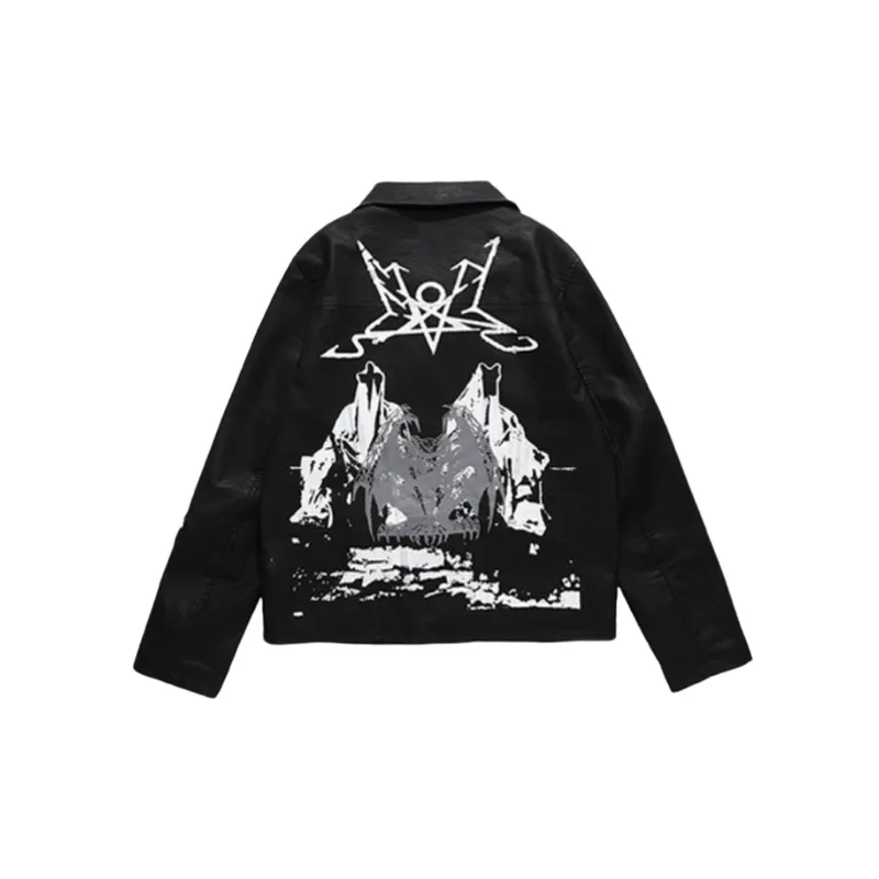 Zipper Dark Print Leather Jacket-1