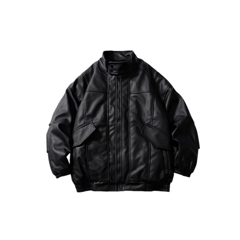 Retro Plain PU Leather Jacket-0