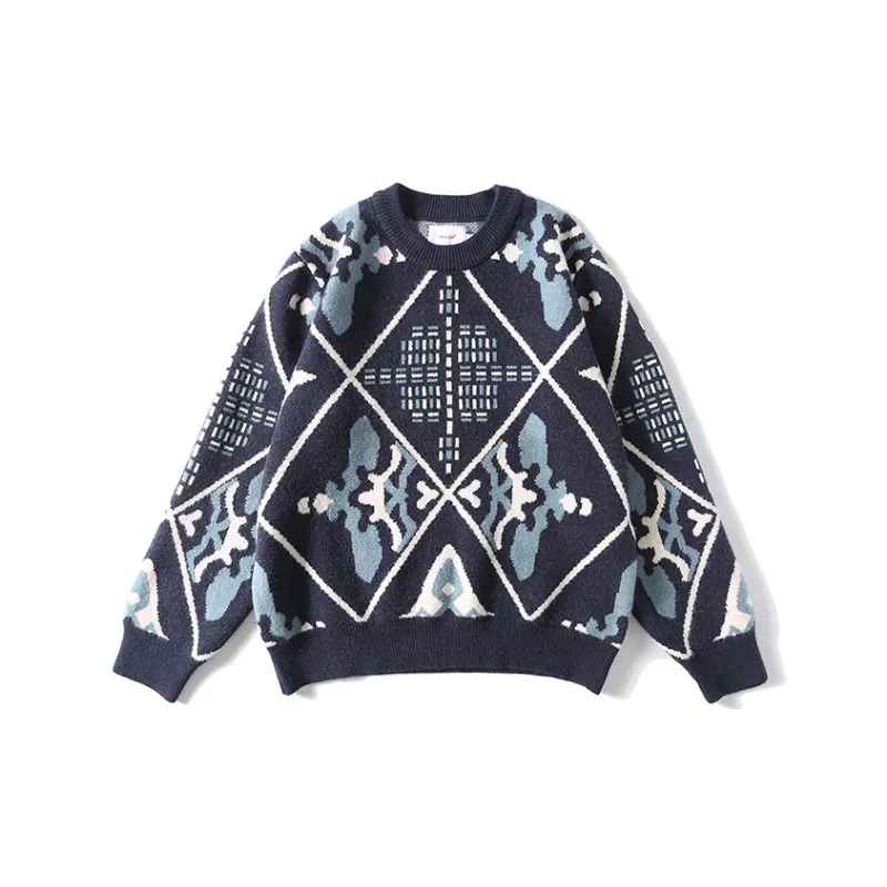 Contrast Color Loose Knitted Crewneck Sweater-0