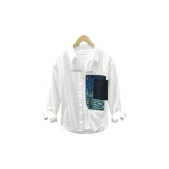 Printing Stitching Casual Long Sleeve Retro Loose Shirt