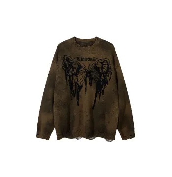 Street Tie Dye Butterfly Loose Cotton Blended Fabric Sweater
