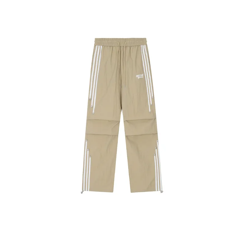 Side Stripe Splicing Wide Legged Casual Pants-0