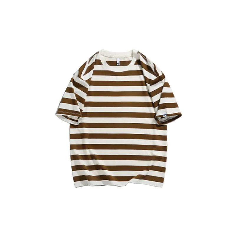 Loose Casual Ribbed Cotton Twill Fabric T Shirt-0