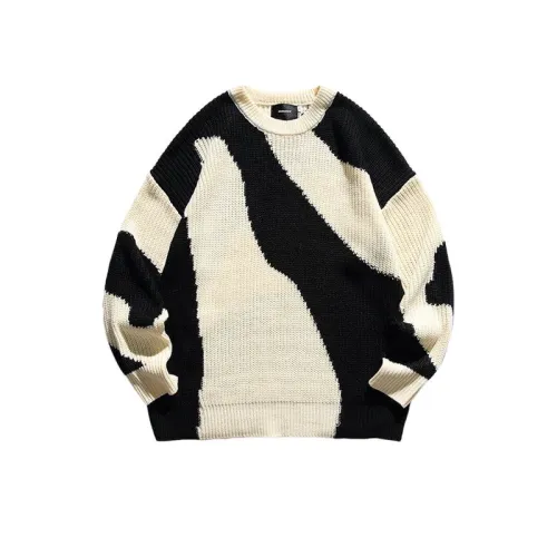 Crew Neck Knitwear Street Fashion Youth Artistic Style Stitching Casual Sweater