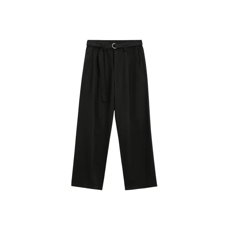 Simple Plain Woven Cotton Casual Pants-0