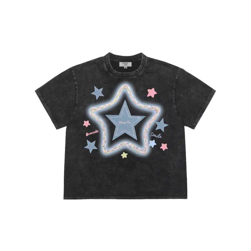 Hiphop Star Print Loose T Shirt-1