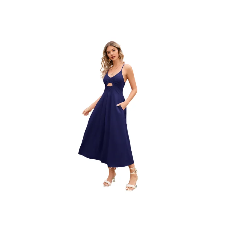Casual Plain Cotton Polyester Blend Slip Dress Women-8