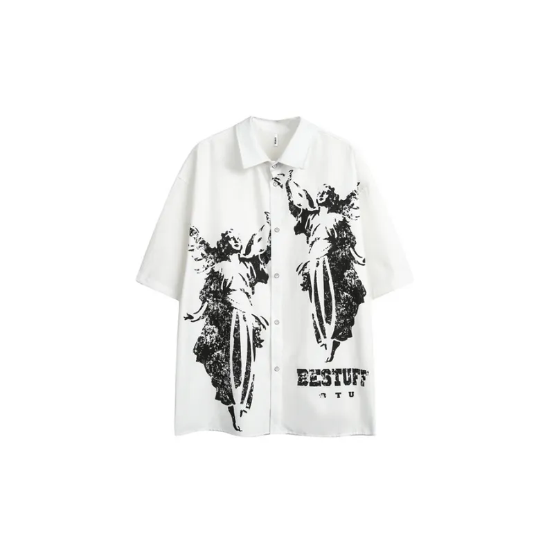 Retro Letter Print Short Sleeved T Shirt-0