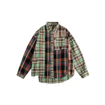 Irregular Patchwork Plaid Long Sleeved Shirt