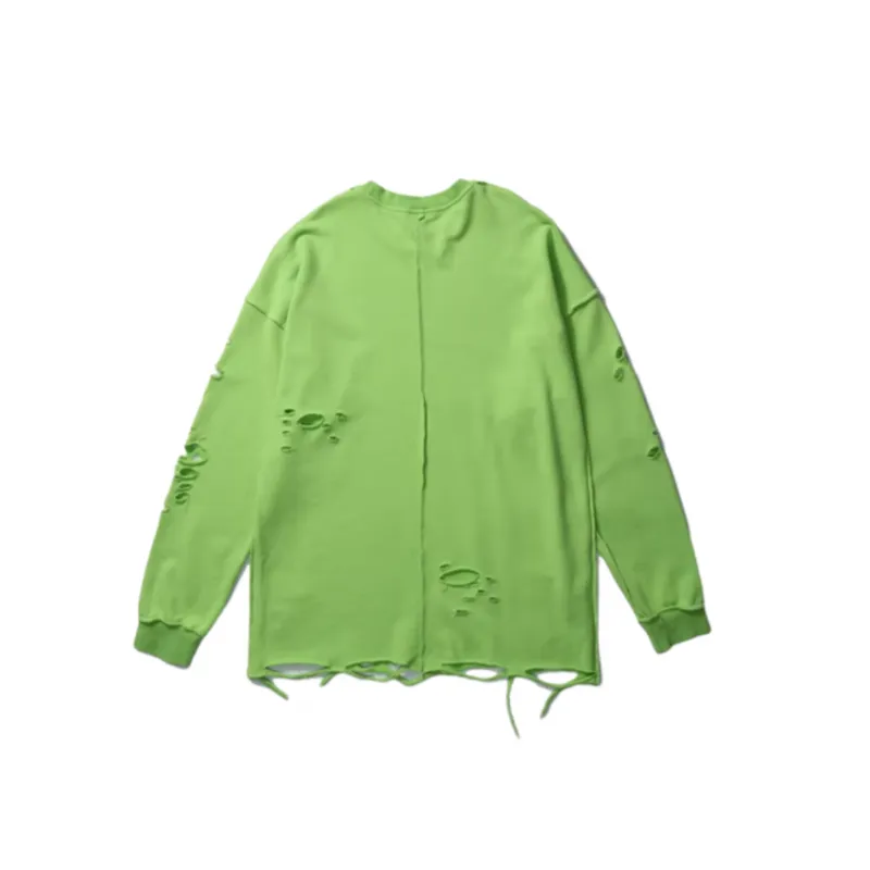 Solid Color Simple Distressed Long Sleeve Sweatshirt-4