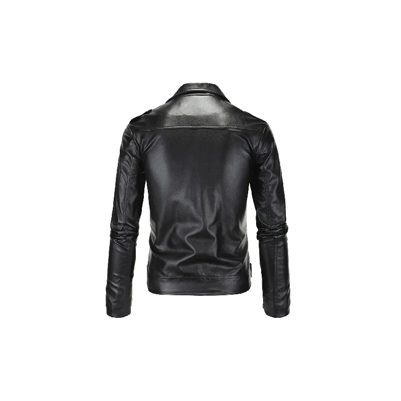 Casual Loose Synthetic Material Leather Jacket-1